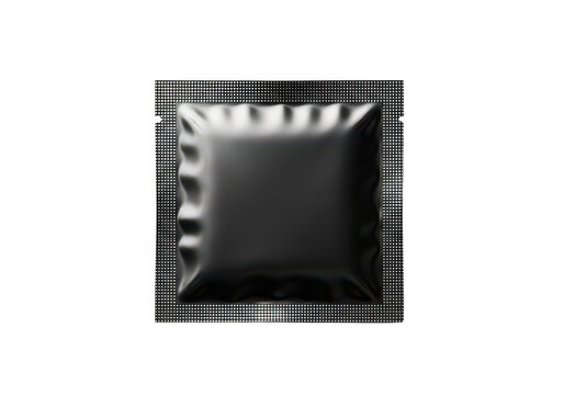 Black square condom foil wrapper packet isolated on transparent background