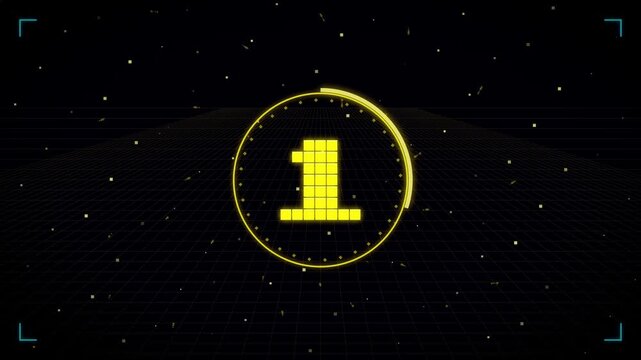 Retro neon 3-2-1 countdown animation with futuristic hud