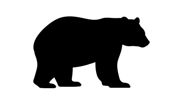 Solid black silhouette of a sun bear standing isolated on a white background