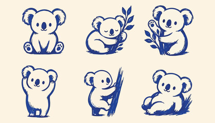 Cute Koala Doodle Icon Collection with Playful Woodland Animals and Whimsical Nature Illustrations  © omniIcons