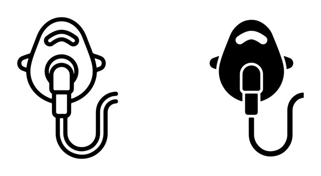 Medical Oxygen Mask Icons, Respiratory Therapy Equipment, Breathing Aid Symbols, Healthcare Emergency Care Vector Graphics
