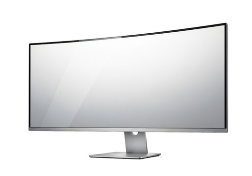 Modern wide computer monitor screen on a stand isolated on transparent background