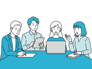 Fototapeta premium Business Team Collaborating with Technology Vector Illustration