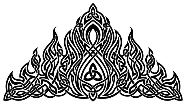 Symmetrical black and white celtic knot ornamental pattern