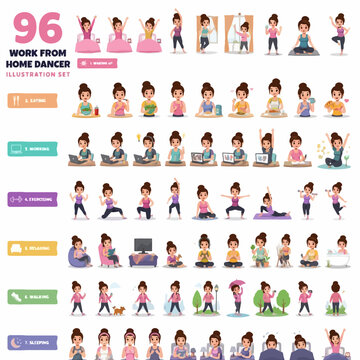 Work From Home Dancer Illustration Set: 96 Poses & Activities