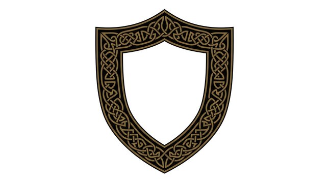 Ornate shield frame with traditional celtic knot pattern