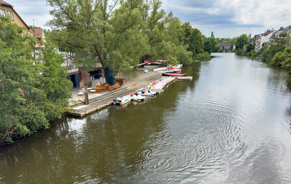 Rowboats on the Lahn River in Marburg, Hesse, Germany &ndash; Scenic Tourism and Travel Concept