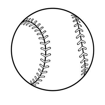 Classic Baseball Ball Black and White Vector Line Art