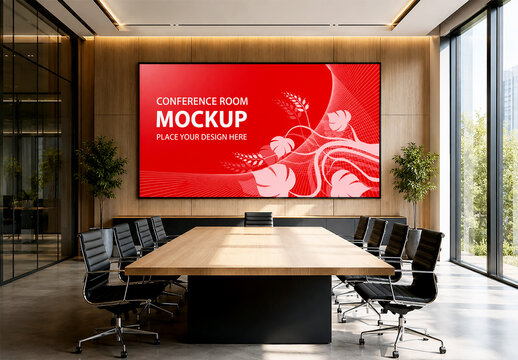 Conference Room Display Screen Mockup in Modern Office