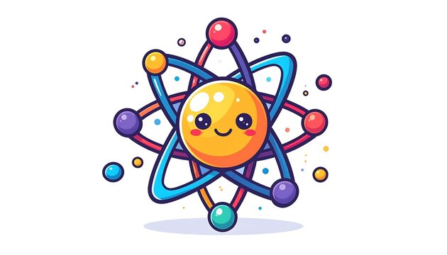 Cute Cartoon Atom Icon Isolated on White Background for Physics Science Education and Technology Graphics