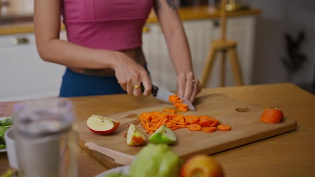 sport asian girl gen z  talk selfie video mobile phone camera to anti aging expert modern health care.vlogger or asian woman coach live in kitchen room.Online diet food weight loss HDL meal plan.