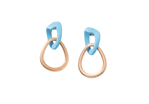 Modern light blue and gold geometric dangle earrings isolated on transparent background