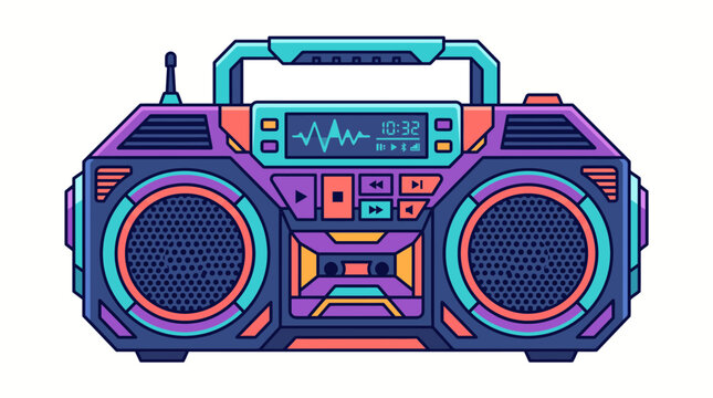 Retro Boombox Vector Illustration Eighties Style Ghetto Blaster Audio Device Icon