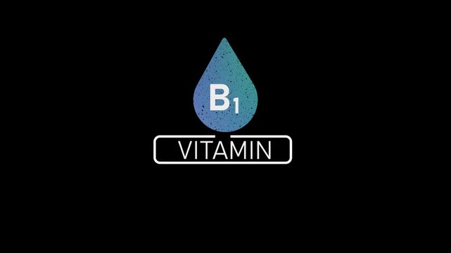 Vitamin b1 thiamine supplement animation on black background, for health and, nutrition branding