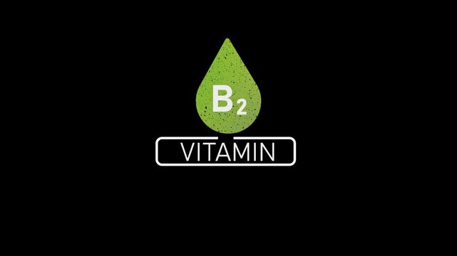 Vitamin b2 riboflavin nutrient animation on black background, for health and, wellness branding supplement