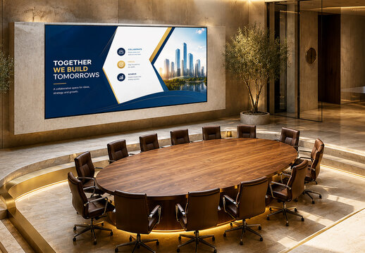 Horizontal Screen Mockup in Modern Corporate Boardroom
