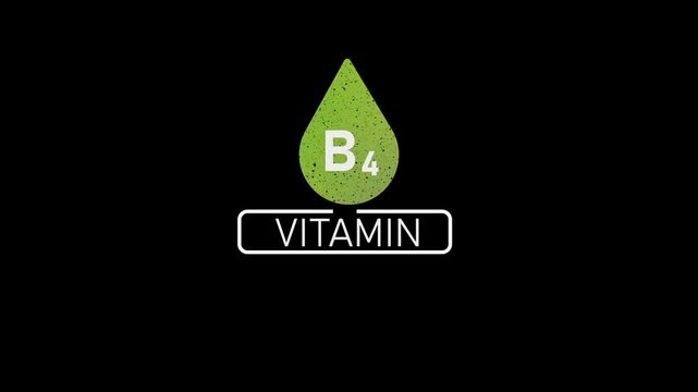 Vitamin b4 text animation with green droplet for health and nutrition branding supplement