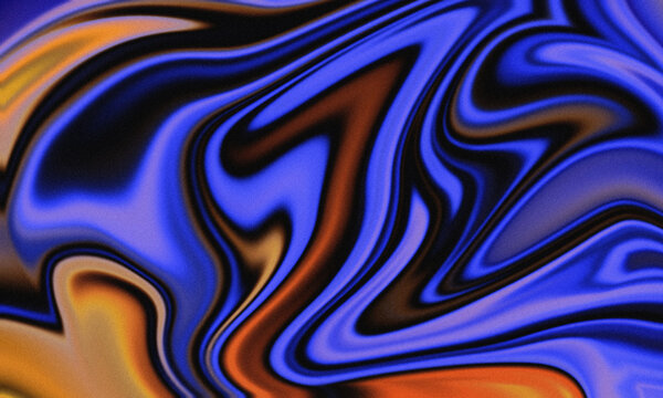 Abstract liquid marble background with flowing swirls of vibrant blue and warm orange colors for artistic design