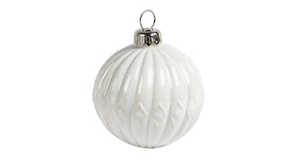Elegant white ribbed glass christmas bauble ornament isolated on transparent background © Hanna