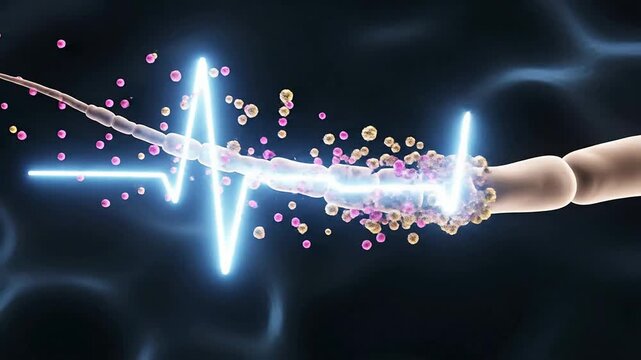 Abstract Medical Animation of Sperm Cell with Heartbeat Line Highlighting Biological Processes in Reproductive Health Concept