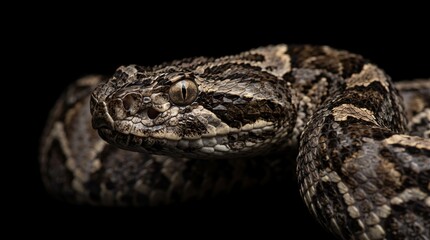 Naklejka premium Close-up Portrait of a Viper Snake Head on Black Background