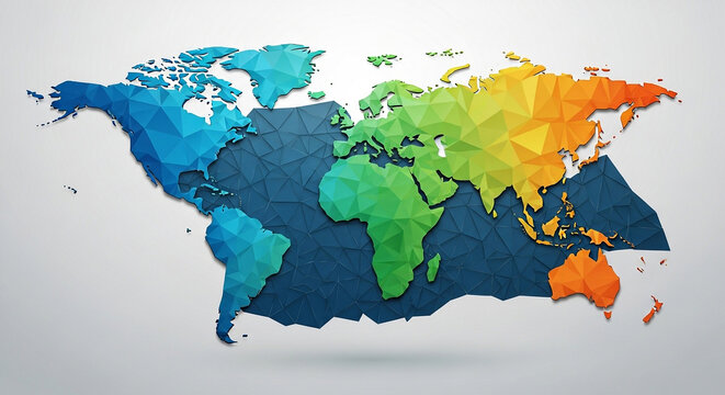 Polygonal world map with colorful low poly design polygonal abstract colorful geometric geography continent diversity international