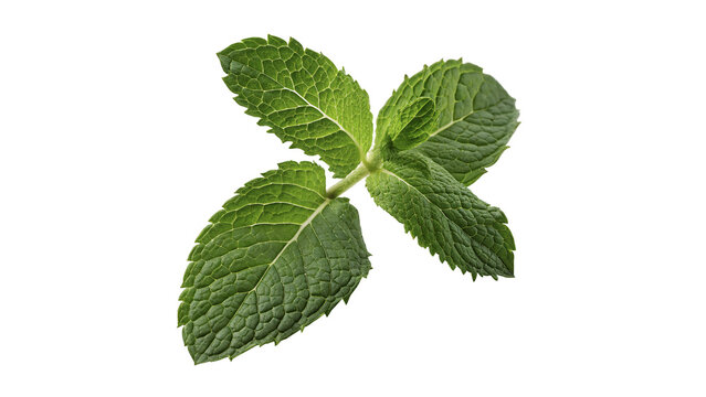Fresh green mint leaves herbal ingredient sprig isolated on transparent background