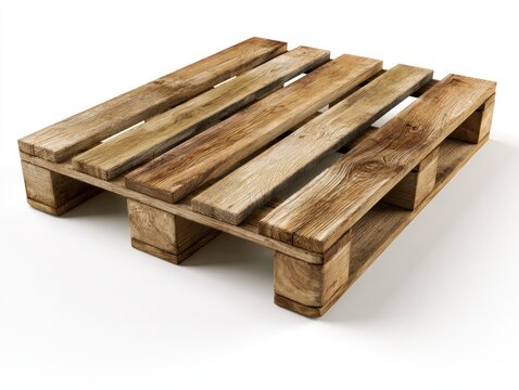 Rustic wooden shipping pallet with grain detail on white background