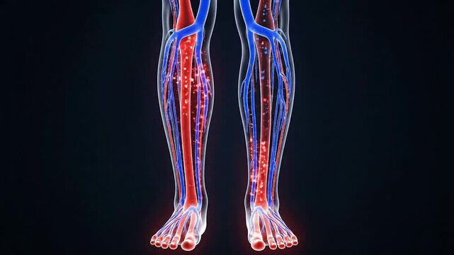 4K Detailed Leg Circulation Scan Illustrating Lower Body Anatomy Including Iliac and Vascular Systems Against Transparent Background