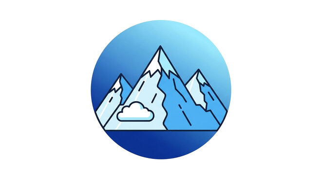 Blue circular mountain peak illustration with mountain adventure landscape outdoors wilderness climbing exploration illustration geography