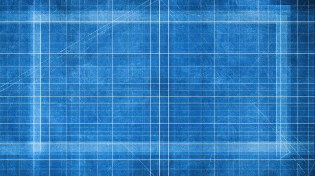 Blue blueprint grid with scratches and faint lines for technical drawing