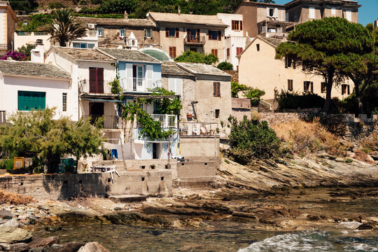 Traditional architecture in a small village along the coast in Corsica