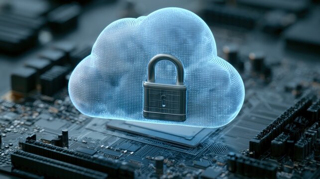 Cloud security lock on digital circuit board