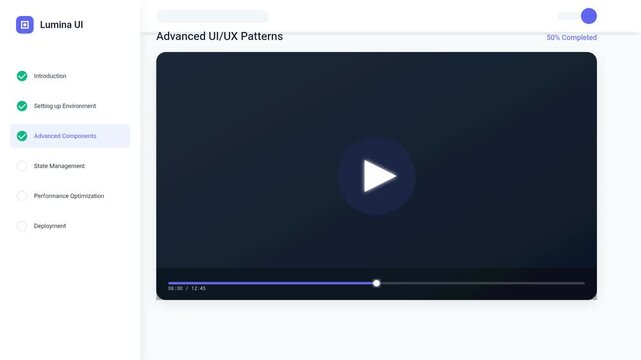 Modern Digital E-learning Interface Featuring Interactive Video Course Content for Professional Software Design and Development Instruction
