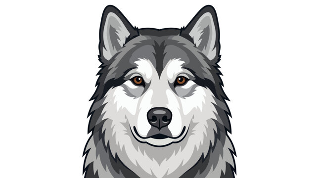 Alaskan Malamute Head Portrait Vector Illustration of a Strong Dog Face Isolated on White Background