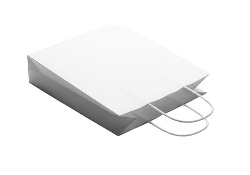 Empty white paper shopping bag with handles isolated on transparent background