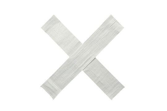 White adhesive tape strips forming an X mark