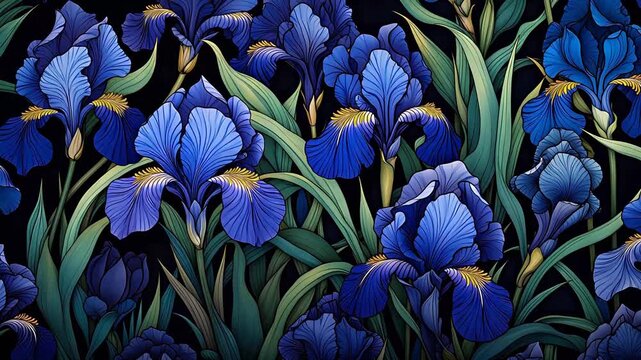 Digital blue purple iris print pattern abstract background