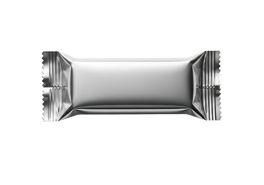 Small silver candy bar wrapper mockup isolated on transparent background