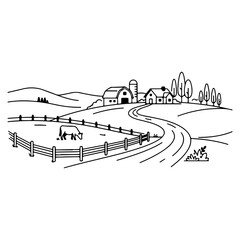 Fototapeta premium Black and white winding country road illustration