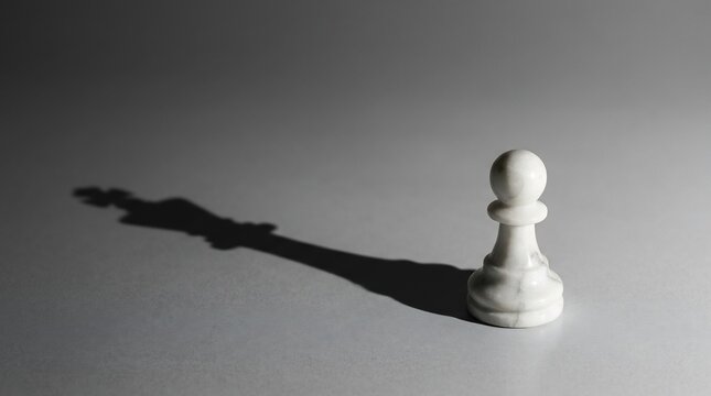 chess pawn casting a king shadow on a gray background