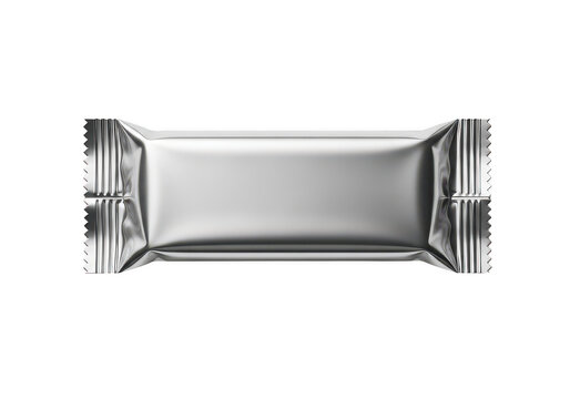 Small silver candy bar wrapper mockup isolated on transparent background