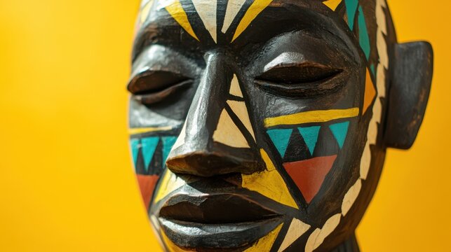 Colorful african mask with geometric patterns and bold colors