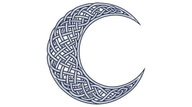 Intricate crescent moon with traditional celtic knot pattern