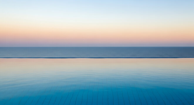 Calm Sea Pastel Sky Infinity Pool Edge Over Ocean