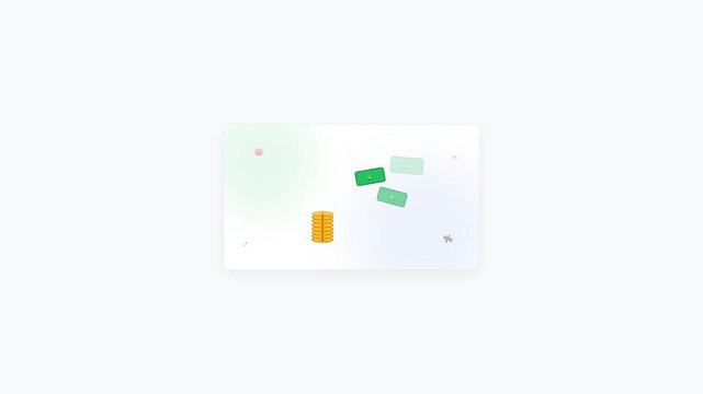2D flat financial management UI animation flow showing budgeting categories cash assets calculator input and investment growth chart