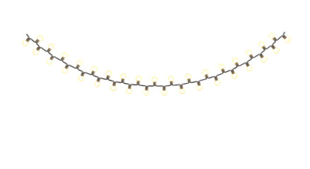 Fototapeta premium Hanging string of glowing festive party lights isolated on a transparent background for decorative holiday design