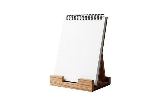 Blank paper desk calendar on a wooden stand isolated on transparent background