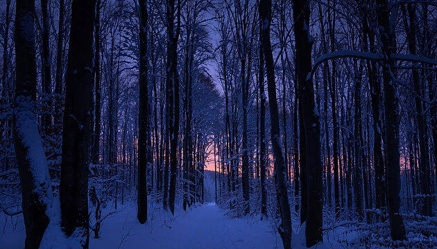 Snowy Beech Forest at Twilight Generative AI