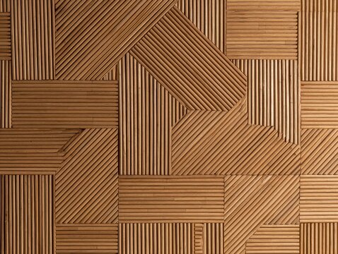 Geometric wooden wall paneling with ribbed texture and herringbone pattern